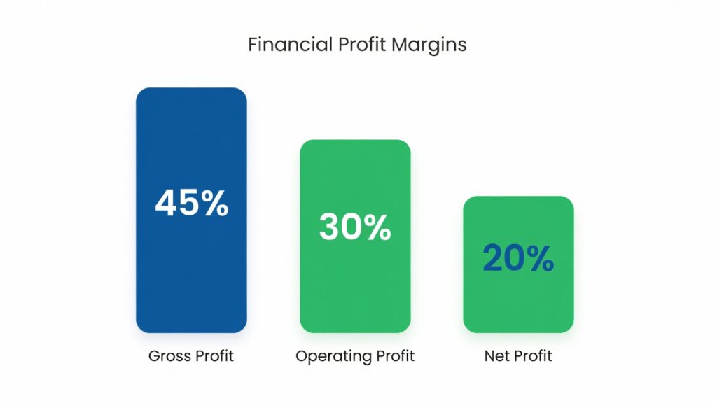 A financial chart showing gross, operating, and net profit margins.