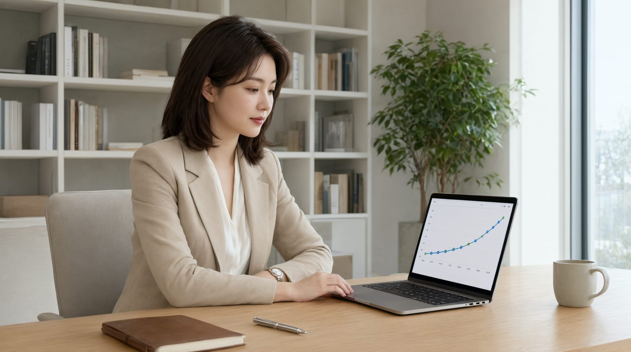 Woman using a mortgage refinance calculator on her laptop to check interest rates