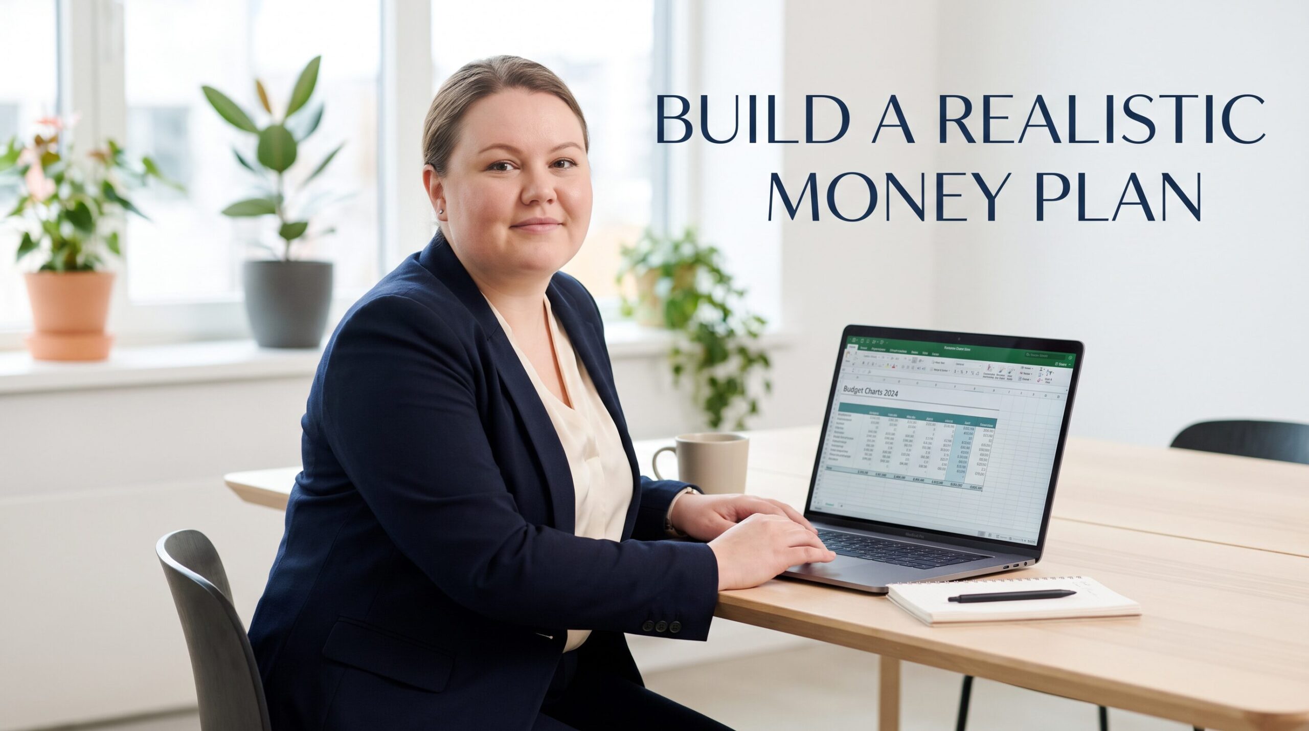 A professional woman analyzing financial charts to build a realistic money plan.