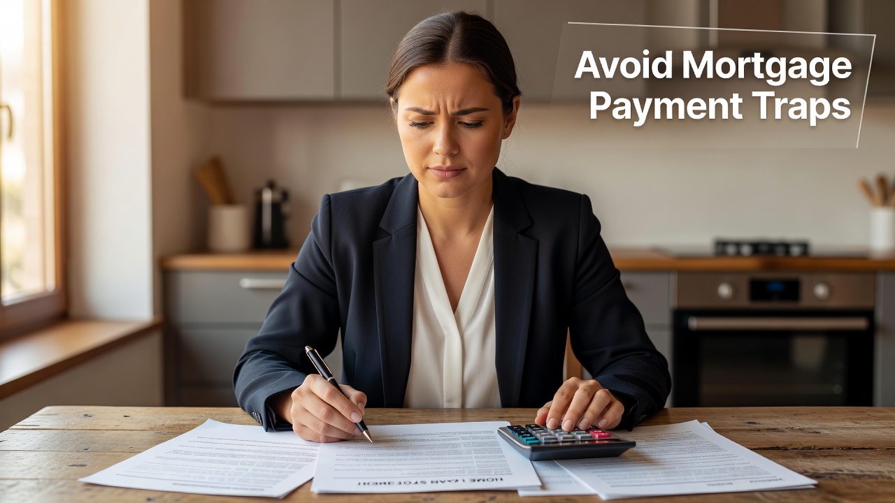A homeowner reviewing documents to avoid mortgage payment mistakes.